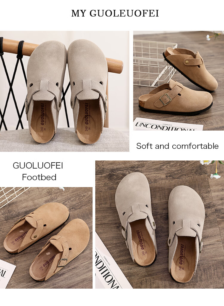 GUOLUOFEI First Layer Cowhide Toe-Cap Shoes for Men Outdoor Comfortable Soft Sole Premium Breathable Genuine Leather Toe-Cap Half Slippers for Women Brown Size 42 1