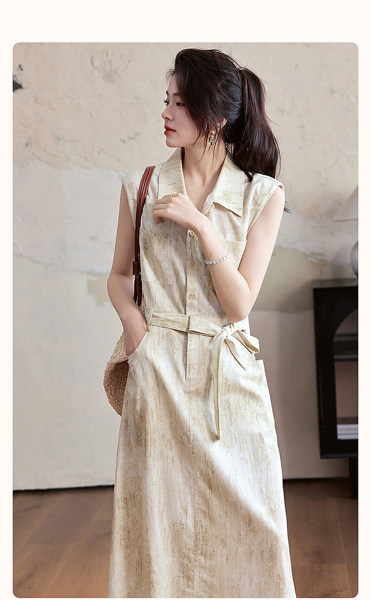 Dme [Zhi Gan Gongzhuang] Summer Faux Bamboo Joint Linen Two-Tone Gradient Lapel Straight-Fit Slimming Women's Dress 1