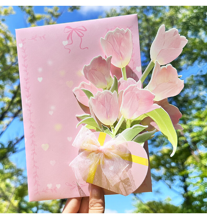 DiLe Birthday Gift for Teacher DIY Handmade Blooming Bouquet Kindergarten Primary School Creative 3D Pop-up Mom Greeting Card Postcard Single MJ-A665 Blue 11