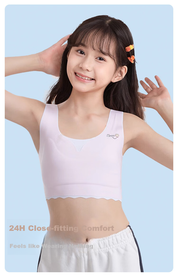 FitonTon Girls' Underwear, Seamless Bra with Fixed Cups, Sports Bra for Puberty, Anti-Shock Bra for Middle School Students, Children's Thin Underwear 5