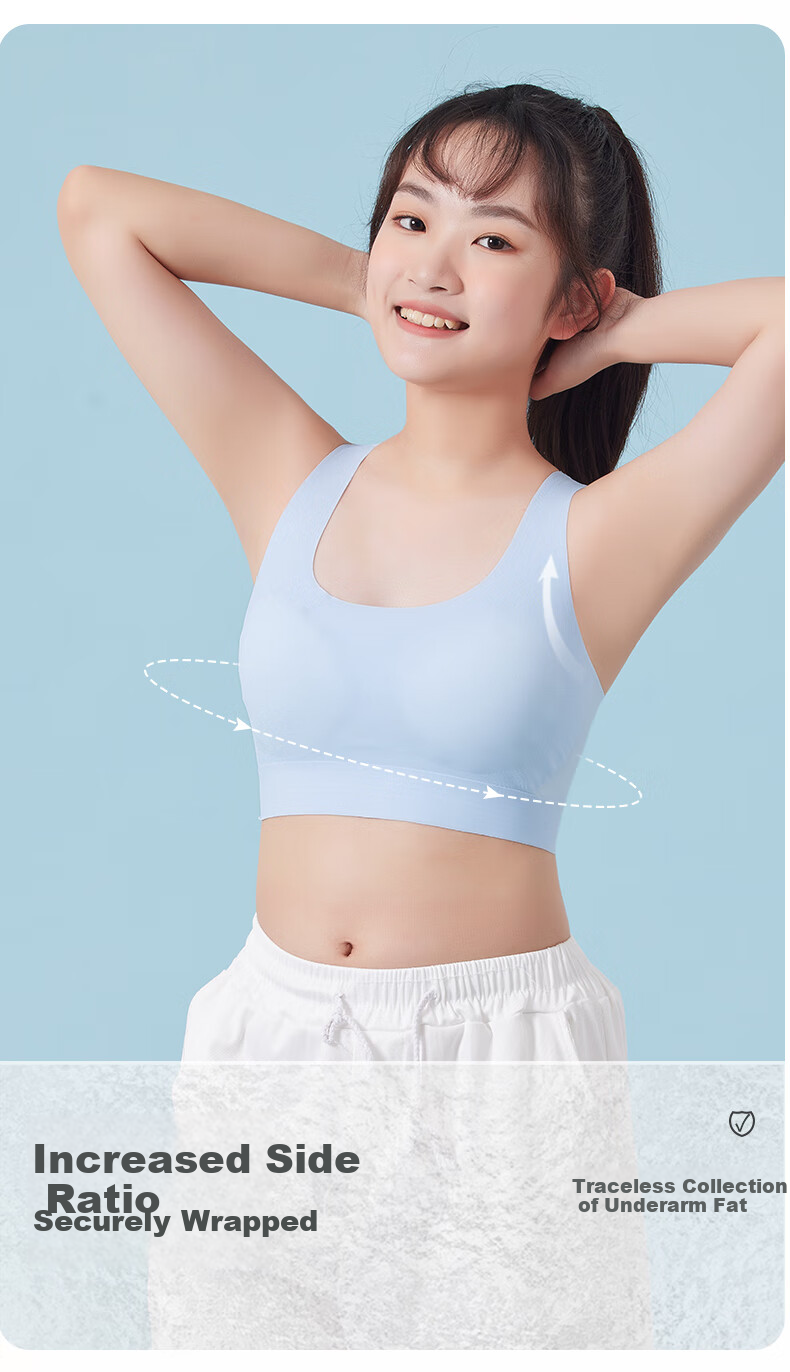 Modaier 2-Piece Set of Girls' Underwear, Student Sports Bra, Anti-Shock Bra for Middle And High School Students in Puberty, Small Vest White + Blue 13