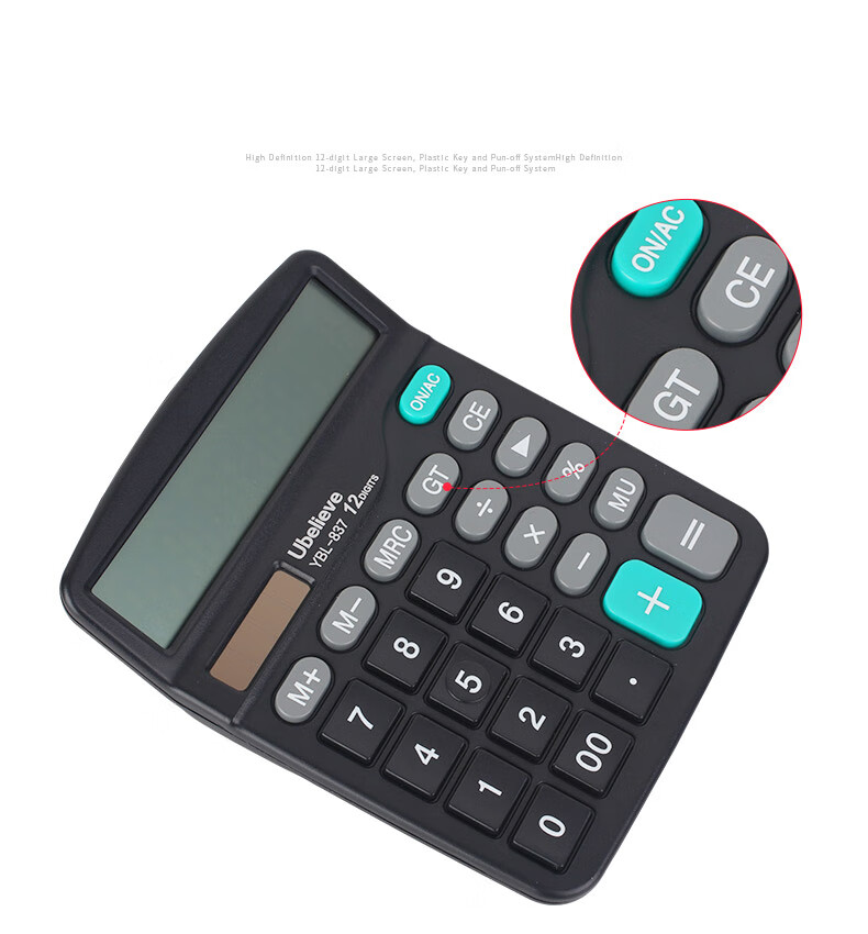 Youbili Dual Power Desktop Office Calculator, Financial Home Calculator, Solar-Powered Calculator, 12-Digit Large Screen Calculator, 4001 6