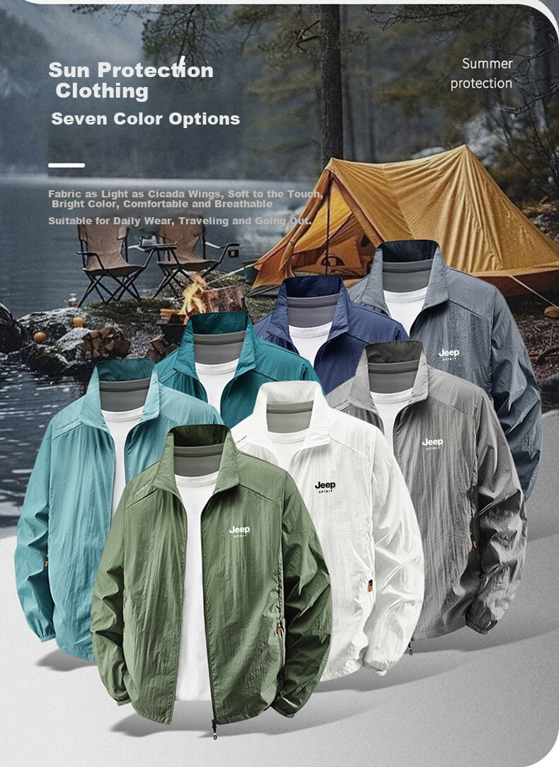 JEEP SPIRIT Men's Summer Lightweight Breathable Ice Silk Sunscreen Jacket UV Protection Skin Jacket White 2XL 9