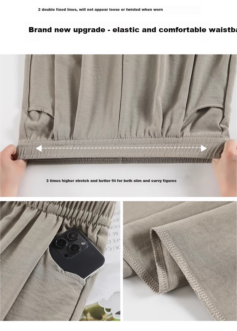 LangSha Ice Silk Wide-Leg Pants for Women, Summer Lightweight Sun Protection High-Waist Draping Lazy Style Yamamoto Pants Straight Casual Women's Trousers 17