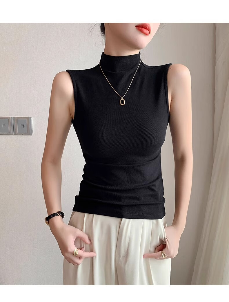 La Chapelle Women's Half Turtleneck Sleeveless Tank Top Spring Summer New Solid Color Base Layer White XL 3