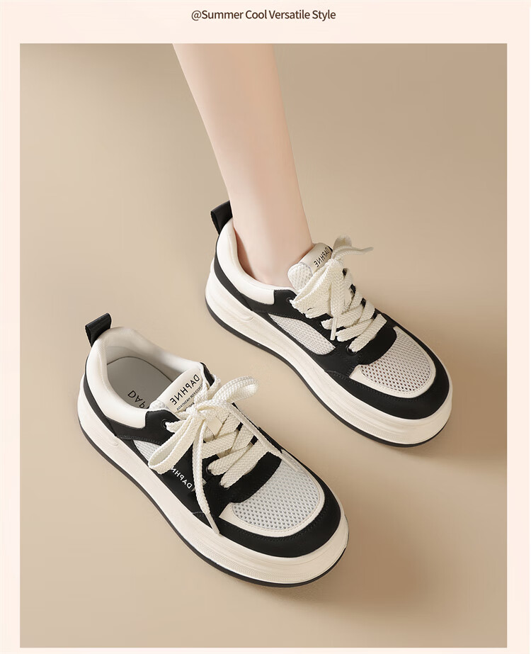 DAPHNE Women's Thick-Soled White Sneakers New Summer Mesh Casual Shoes Single Mesh Beige 39 10