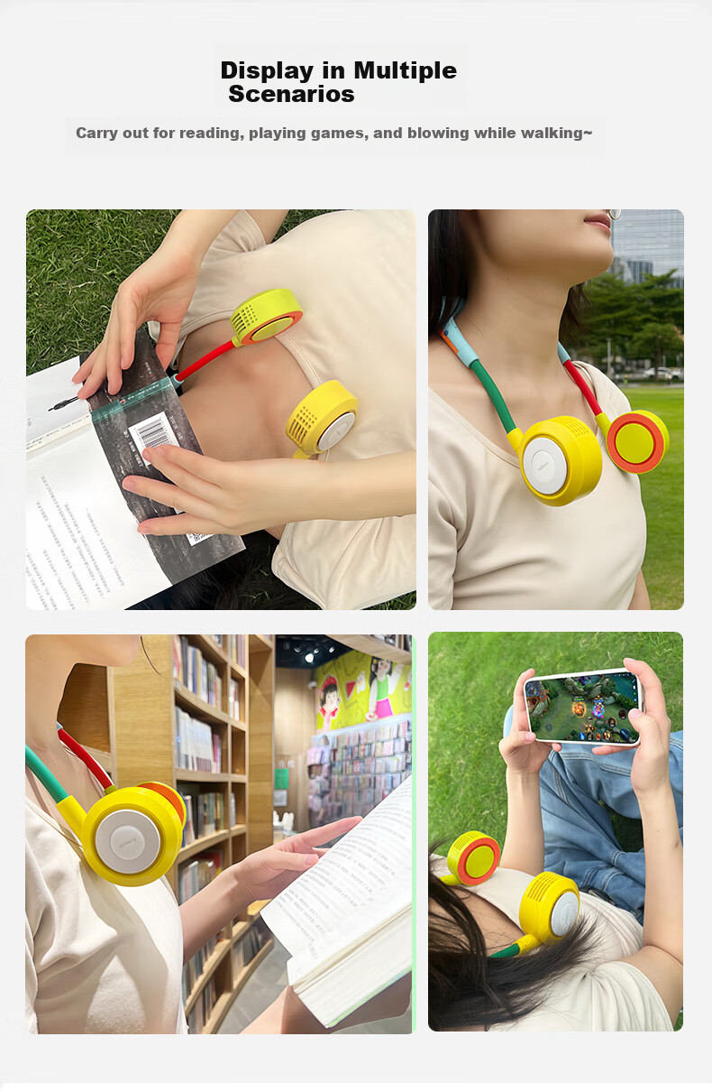 ALittleFlower Neck Fan for Children, Cooling Neck Fan 2026 New Model with Ultra-Long Battery Life, Quiet Operation, Ultra-Lightweight, Temperature Reduction, Foldable Mini Neck-Hanging Small Fan, Ideal Choice for Students during Summer Vacatio 9