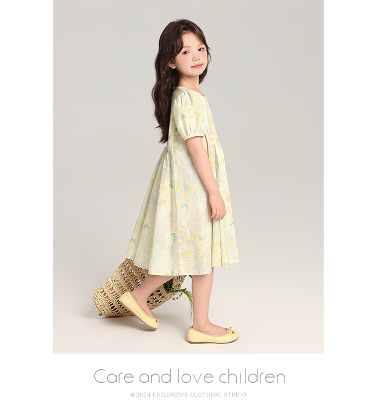 Budinghalu Girls' Pure Cotton Cute Dress, Summer New Style for Older Children, Butterfly Floral Print Dress, Versatile Princess Dress for Kids 11