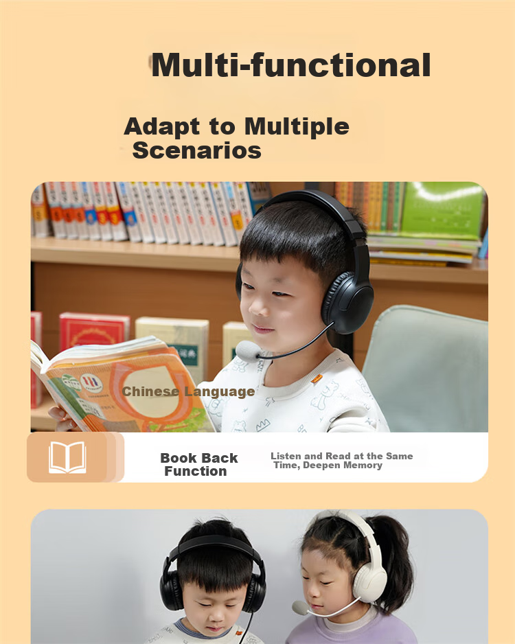 AIBEN M2 Head-Mounted Bluetooth Wireless Earphones with Microphone for Memorization, Follow-Along Learning, Immersive Study, Online Classes, Noise Cancellation, Morandi Blue 6
