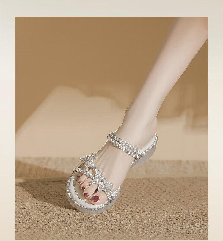 ZHR Zese Women's Open Toe Soft Sole Commuting Sandals Summer Fairy Style Rhinestone Shoes EH169 Silver Size 37 8