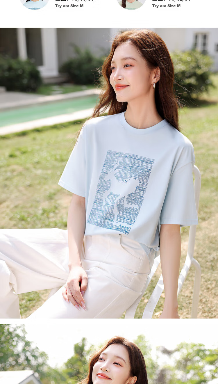 Shangdu Bila Cotton Casual Versatile Youthful T-Shirt Women Summer New High-End 3D Embossed Print Drop Shoulder Short Sleeve Top 18