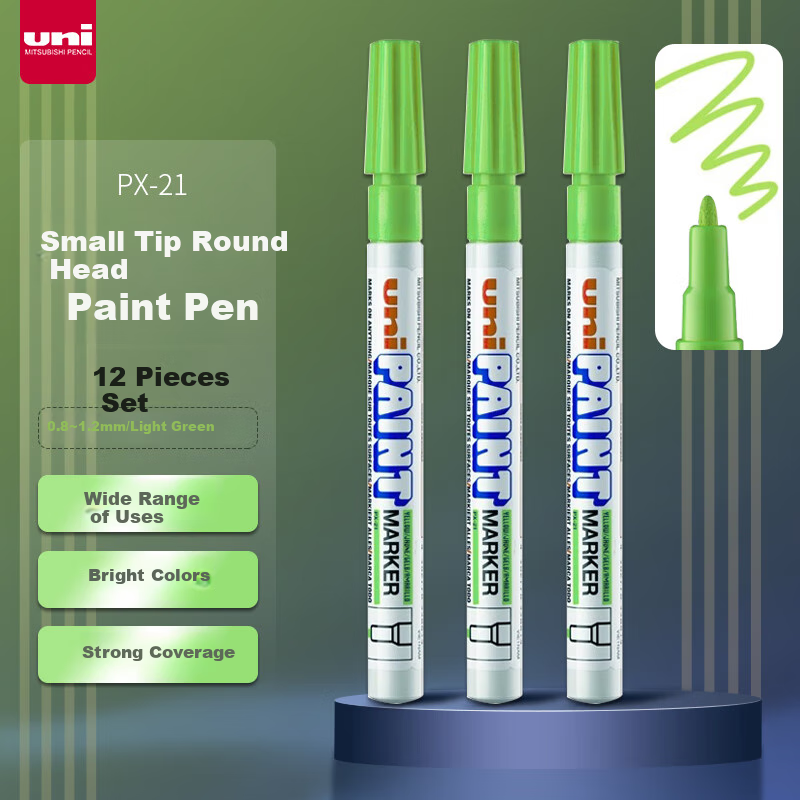 Uni Mitsubishi PX-21 Small Letter Paint Pen 0.8-1.2mm Industrial Marker Pen Logistics Pen (Can Be Used for Car Touch-Up Painting) Light Green 12-Pack