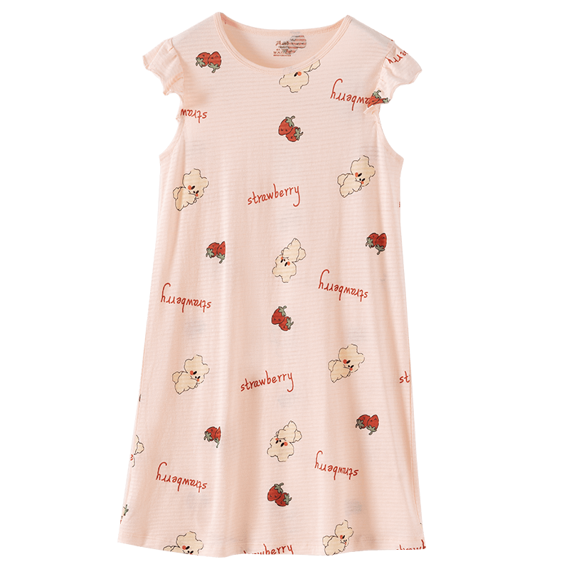 Dingguagua Girls' Sleeveless Cotton Summer Nightdress Thin Breathable Kids Pajamas Pink 160