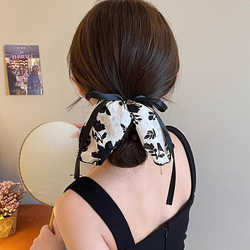 Xiangwan, Floral Butterfly Hair Tie, Vintage Ink Wash Dress Hem Hairband Ponytail Hairband, Hair Accessory, Headpiece, Mid-Autumn Festival Gift 12