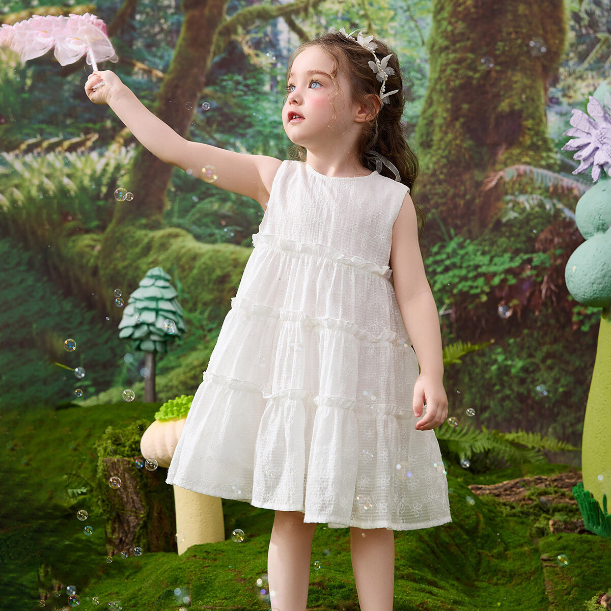 ASK JUNIOR Girls' Summer Sleeveless Breathable Cake Dress Casual Toddler Vacation Princess Dress
