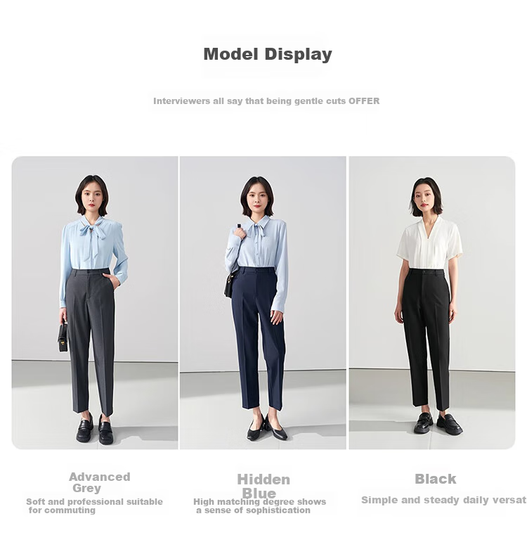 Bodexiaojie Navy Blue Suit Pants for Women, Professional Formal Wear, Interview Straight-Leg Trousers, Petite Cigarette Pants 15
