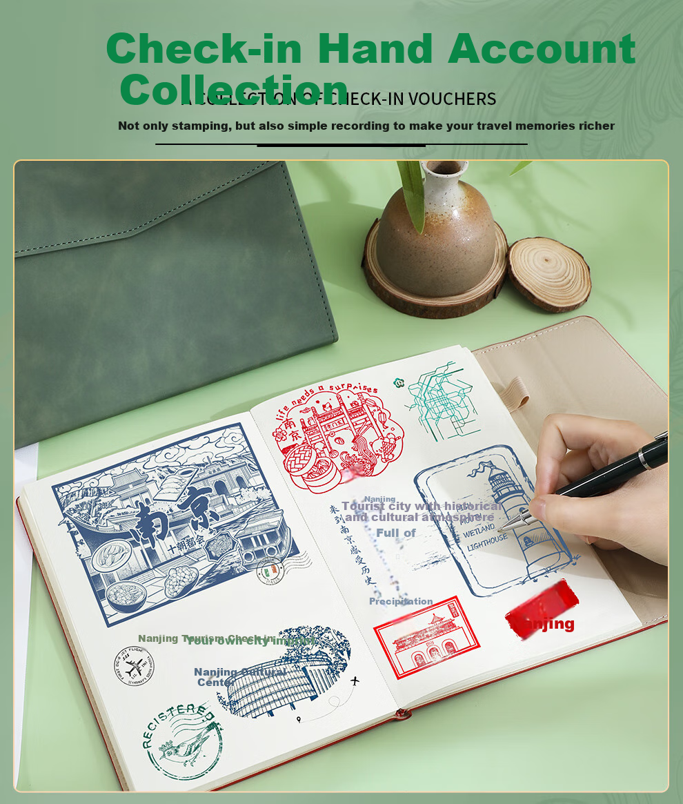 Longe Travel Stamp Collection Book, Stamp Museum Collection Album, High-Quality Blank Journal, Nanjing Beijing Scenic Spot Check-In Souvenir Book, Forbidden City Tourism Observation Notebook 4