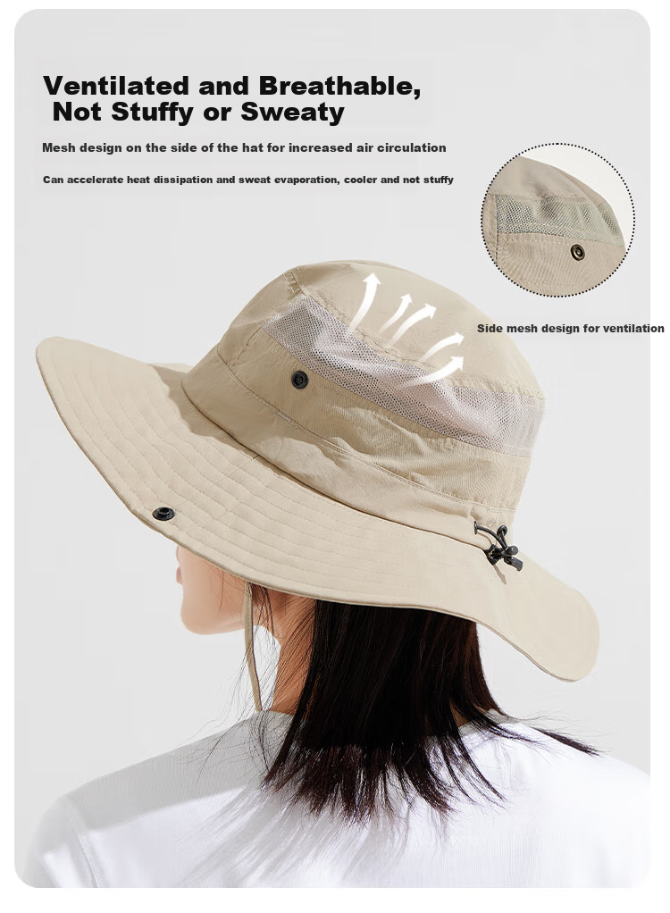 Toread Outdoor Sun Protection Bucket Hat with Face Mask for Men and Women, Large Brim Sunshade Fishing Hat, Black, Size L 5