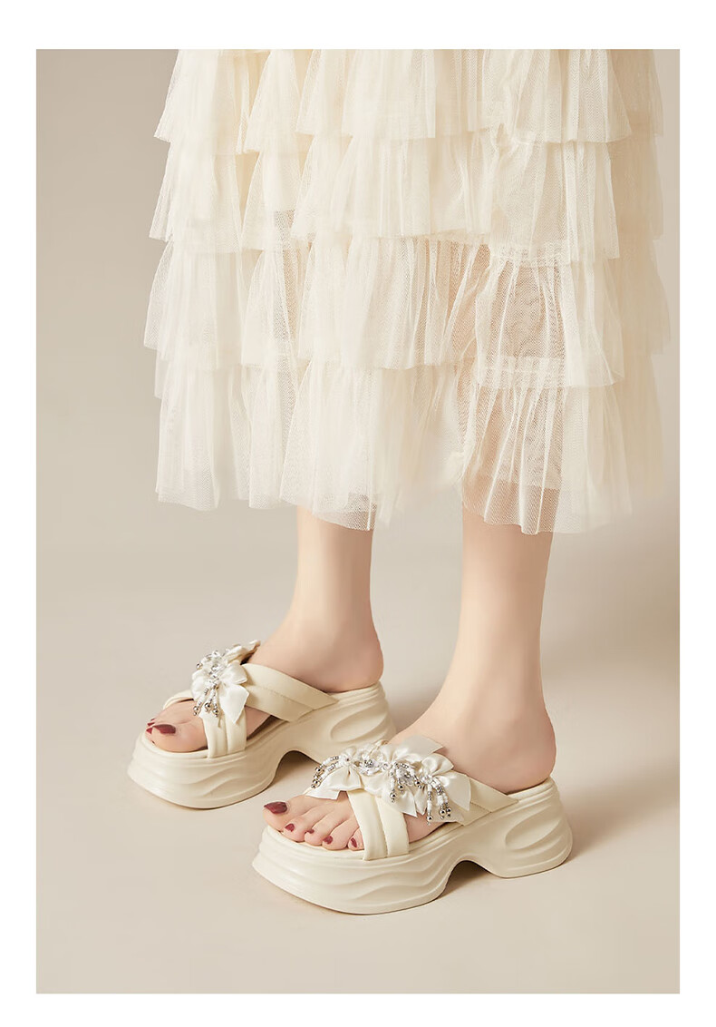 Daphne Fairy Style Women's Thick Sole Comfortable Height Increasing Commuting Slip-On Soft Sole Sandals Beige Size 34 15