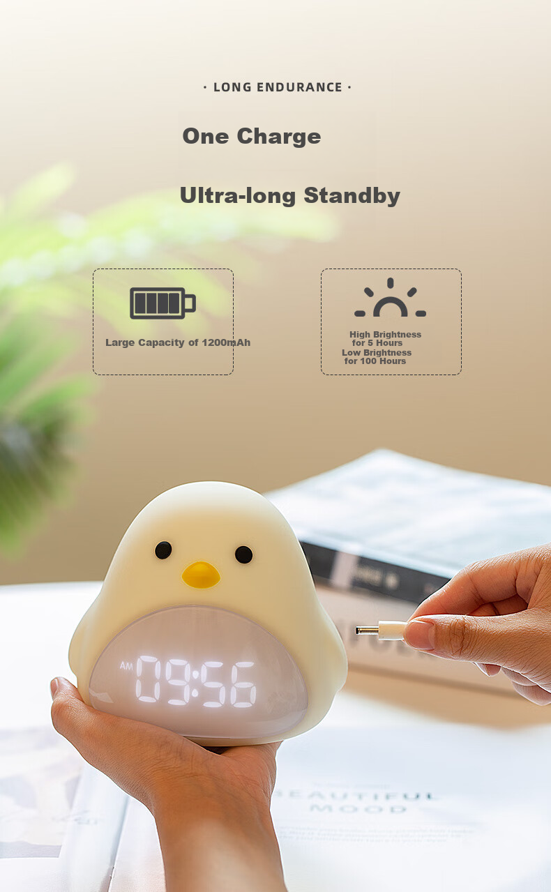 BANDIAN ORIGINATION Time Bird Alarm Clock for Students, Wake-Up Helper, Bedside Night Light, Cute Desktop Silicone Hourglass, Temperature Display, Baby Soft Light Eye Protection Feeding Lamp Gift 10