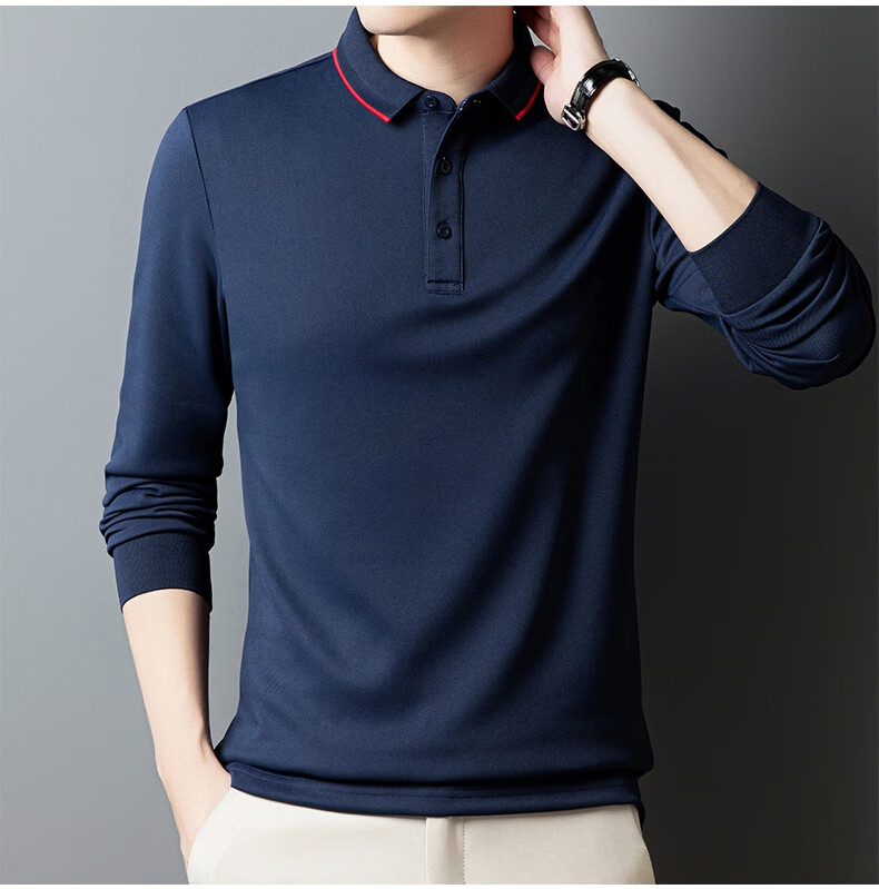 MULINSEN Men's Long Sleeve Polo Shirt Spring Autumn Casual Business Simple Black M 8