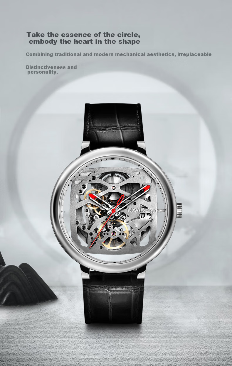 CIGA Design Z Series Square And Round Path Fully Skeletonized Mechanical Watch for Men, Birthday Gift 5