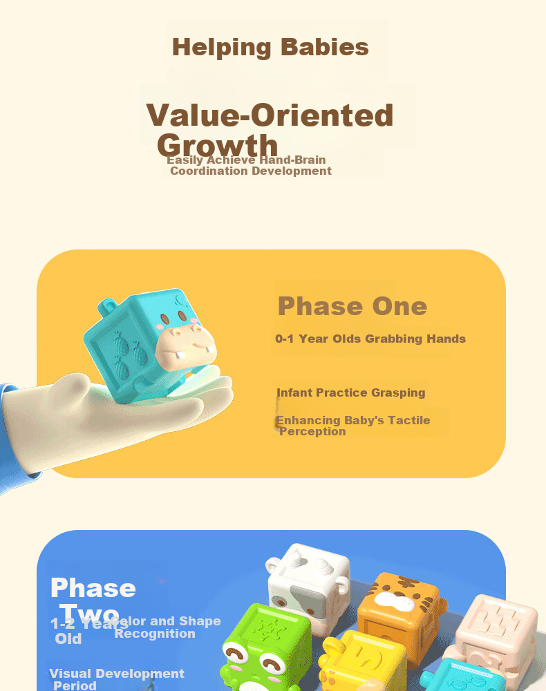 Dimoarch Baby Chewable Toy, Soft Rubber Building Blocks, Early Education for Toddlers, Educational Toy for Infants, Fine Motor Skills Training for Hands 6