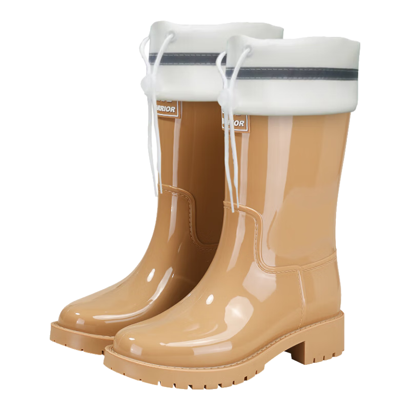 Warrior Women's Waterproof Non-Slip Outdoor Fashion Short Rain Boots Durable Rain Shoes 053 Mid-Calf Drawstring Size 40