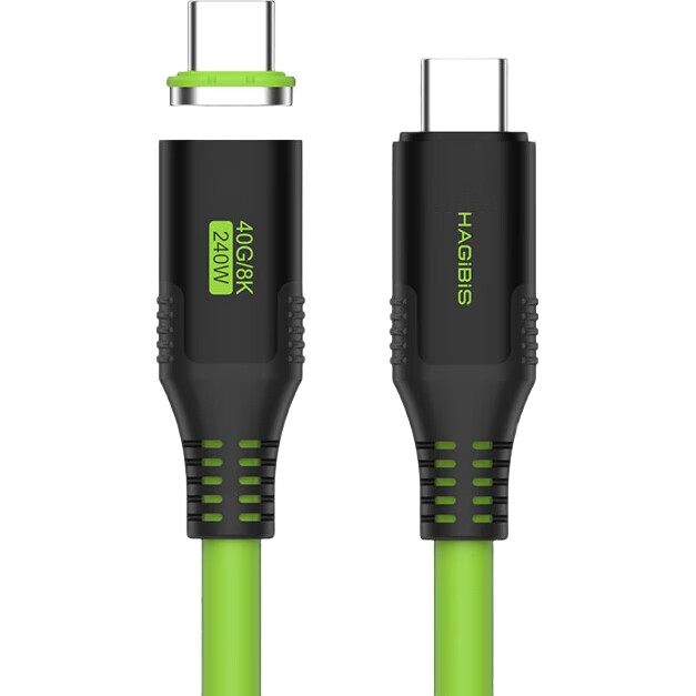 Кабель Hagibis Type-C USB4 Thunderbolt 4, 240 Вт PD, 40 Гбит/с, 8K/60 Гц, 1 м, зеленый