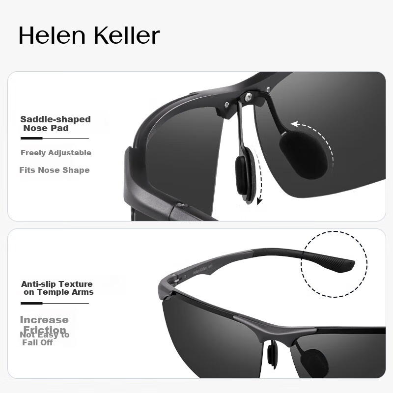 HELEN KELLER Polarized Sunglasses for Men, Driving Glasses, Aluminum-Magnesium Sports Sunglasses, Cycling Goggles HK626P01