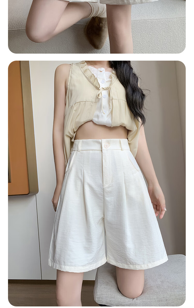 XUEXIMAN Puff Suit Shorts for Women, New Summer 2026 Style, Casual High-Waisted Draping Straight-Leg Slimming Wide-Leg Knee-Length Shorts 11