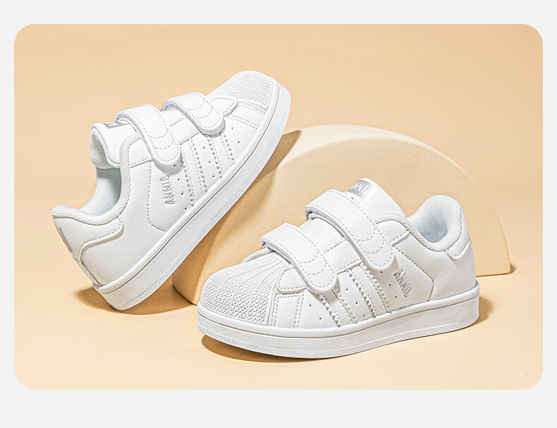 ANNIL Kids Comfortable White Shoes 2026 Summer Student Shell Toe Sports Sneakers Velcro Skate Shoes 4