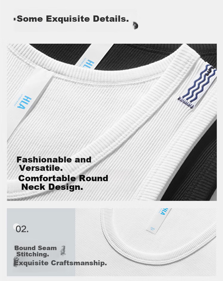 HLA [Chen Zheyuan's Choice] Men's Tank Top, Sleeveless Cotton Striped Textured Undershirt, Basic Thin Undershirt for Layering 19
