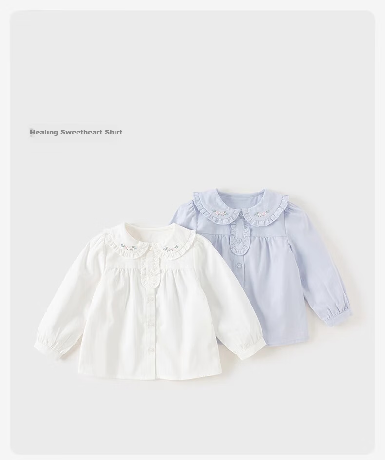 DAVE & BELLA Girls' Cotton Shirt Autumn Wear, Baby Long-Sleeve Shirt, Children's Stylish White Top 1