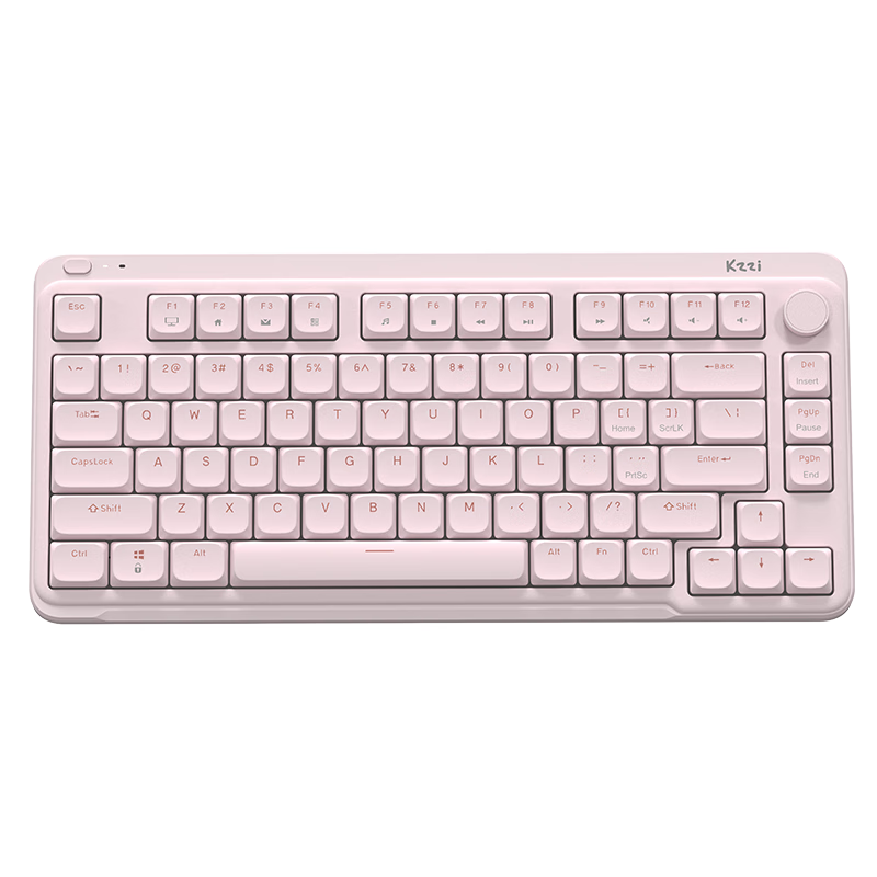 KZZI I75 Youth Edition Low-Profile Tri-Mode Mechanical Keyboard, 80 Keys, Business Office Lightweight Portable Full-Key Hot-Swappable Apple-Style IPad Keyboard, Long Battery Life RGB Peach Blossom Pink White Snow Switch