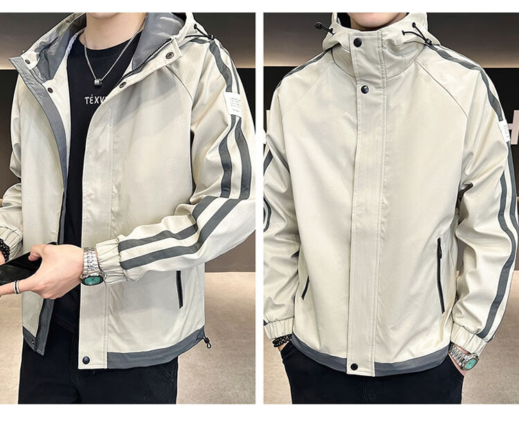 TUCANO Men's Spring Autumn Hooded Workwear Casual Jacket Loose Stylish Trendy Khaki 3XL 8