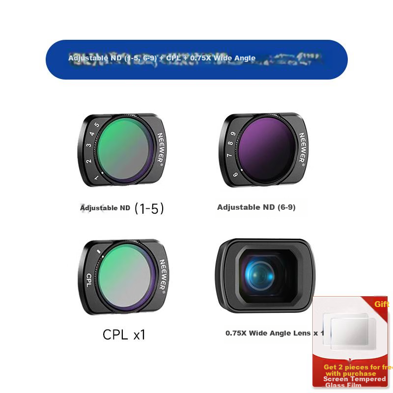 NEEWER Filter Kit Compatible with DJI Pocket 4/3 Camera, Magnetic Quick-Release, Adjustable ND1-5,6-9 Neutral Density Filter, CPL Polarizing Filter, 0.75x Wide-Angle Lens
