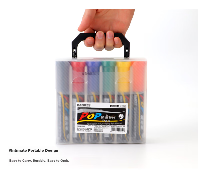 BAOKE MK860-6 12-Color POP Marker Set, Poster Advertising Paints, Colored Marker Pens, 6mm 7