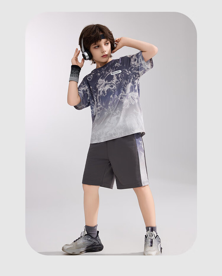 ASK JUNIOR Children's Quick-Dry Summer Outfit, Youth Chinese-Style New Chic Instant Cool Short-Sleeve T-Shirt And Shorts Sports Two-Piece Set 16