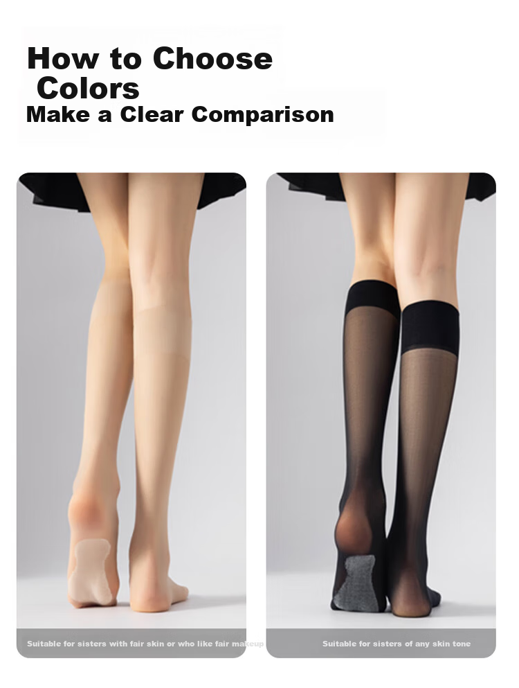 Dushiliren Silk Stockings for Women, Snag-Resistant, Summer Ultra-Thin Base Layer, Flesh-Colored Black Silk Mid-Length Socks, 3 Pairs in Skin Color 15