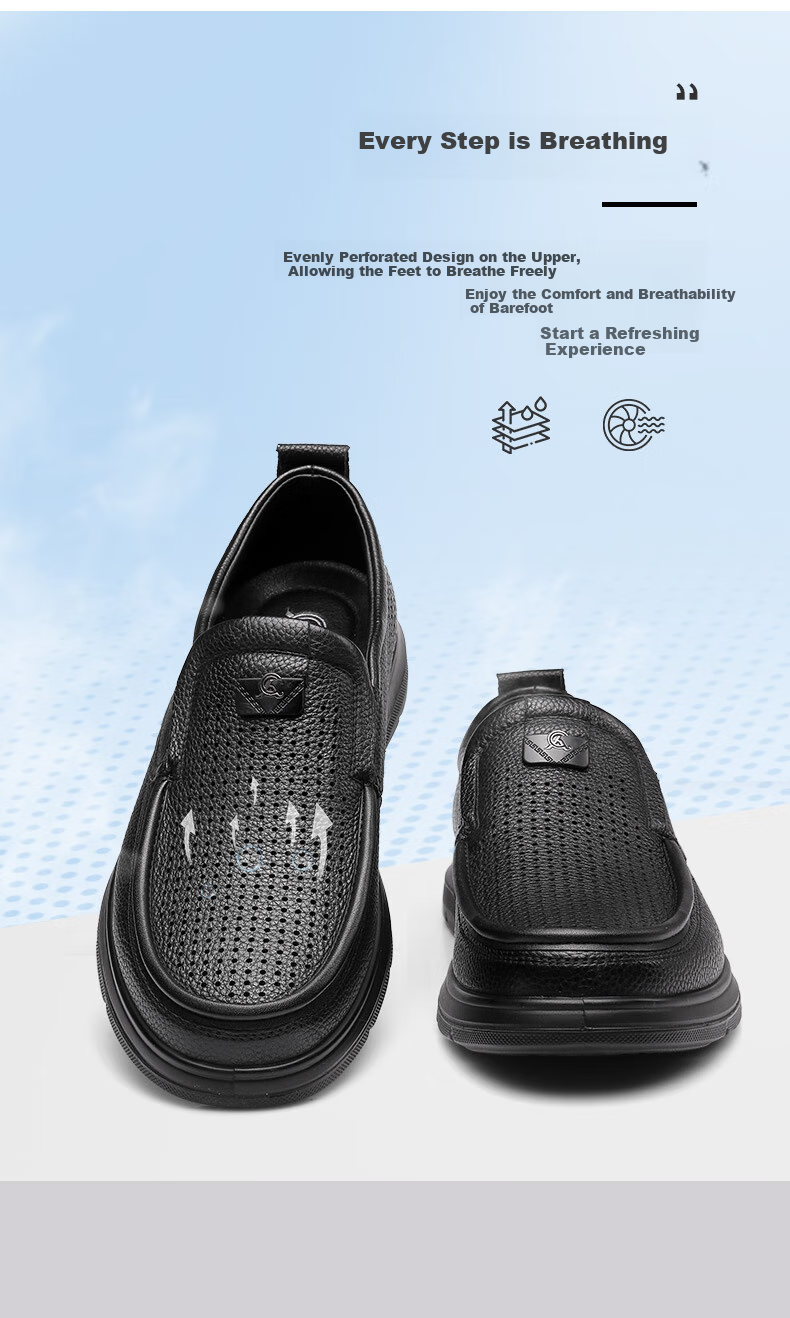 Qiangren Business Commute Leather Shoes for Men, Soft Upper And Sole, Slip-On Casual Shoes, Men's Footwear JDA351340 Black Size 44 3