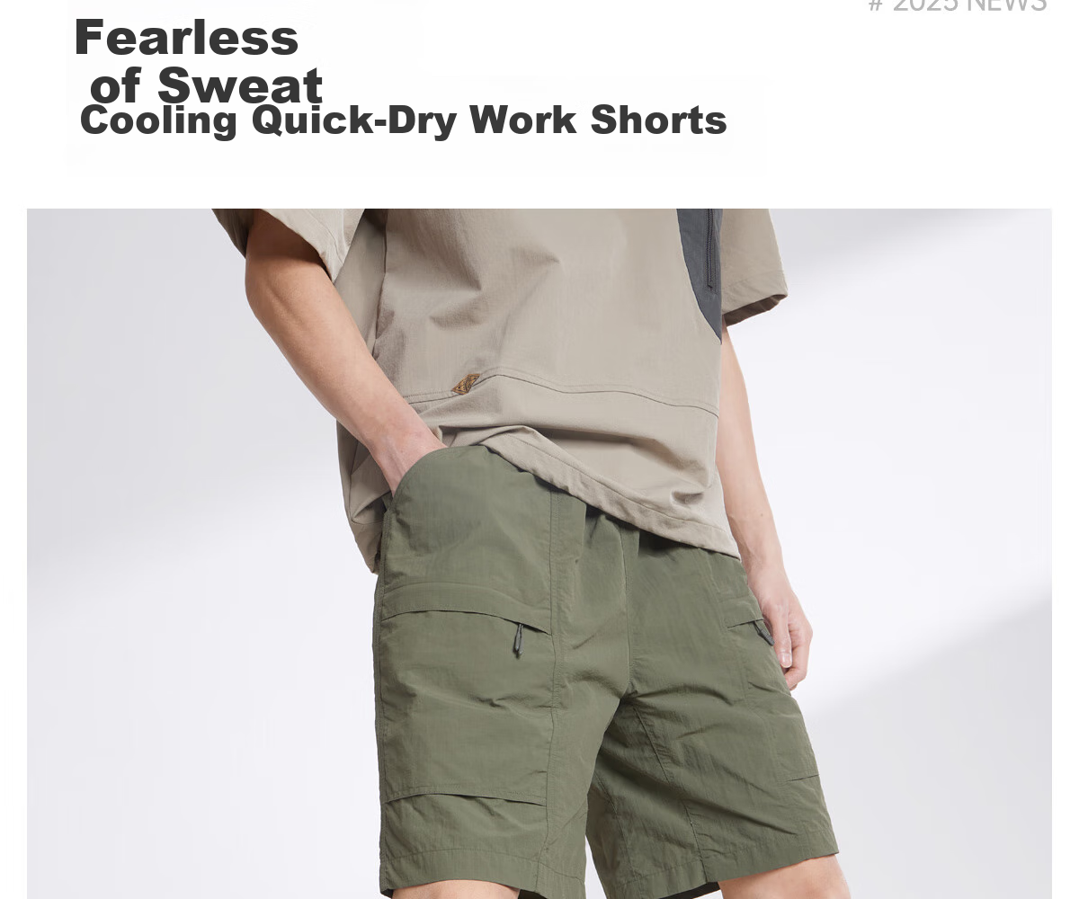 CAMEL Men's Cooling Workwear Shorts, Summer Sun Protection, Loose Straight-Leg Quick-Dry Casual Five-Point Pants M15BD00012 1