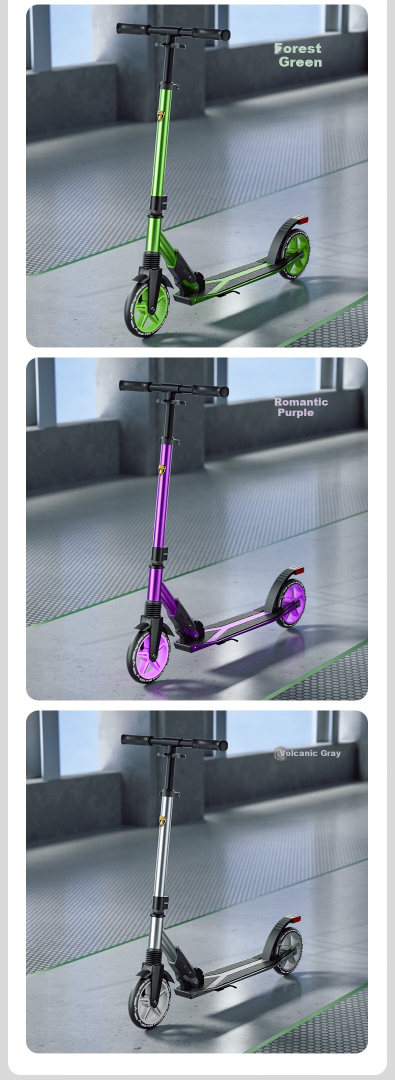 Kick'n'Roll Scooter for Children And Teenagers Aged 6-10 Two-Wheel Foldable Adjustable Shock-Absorbing Scooter in Volcanic Ash Color 10