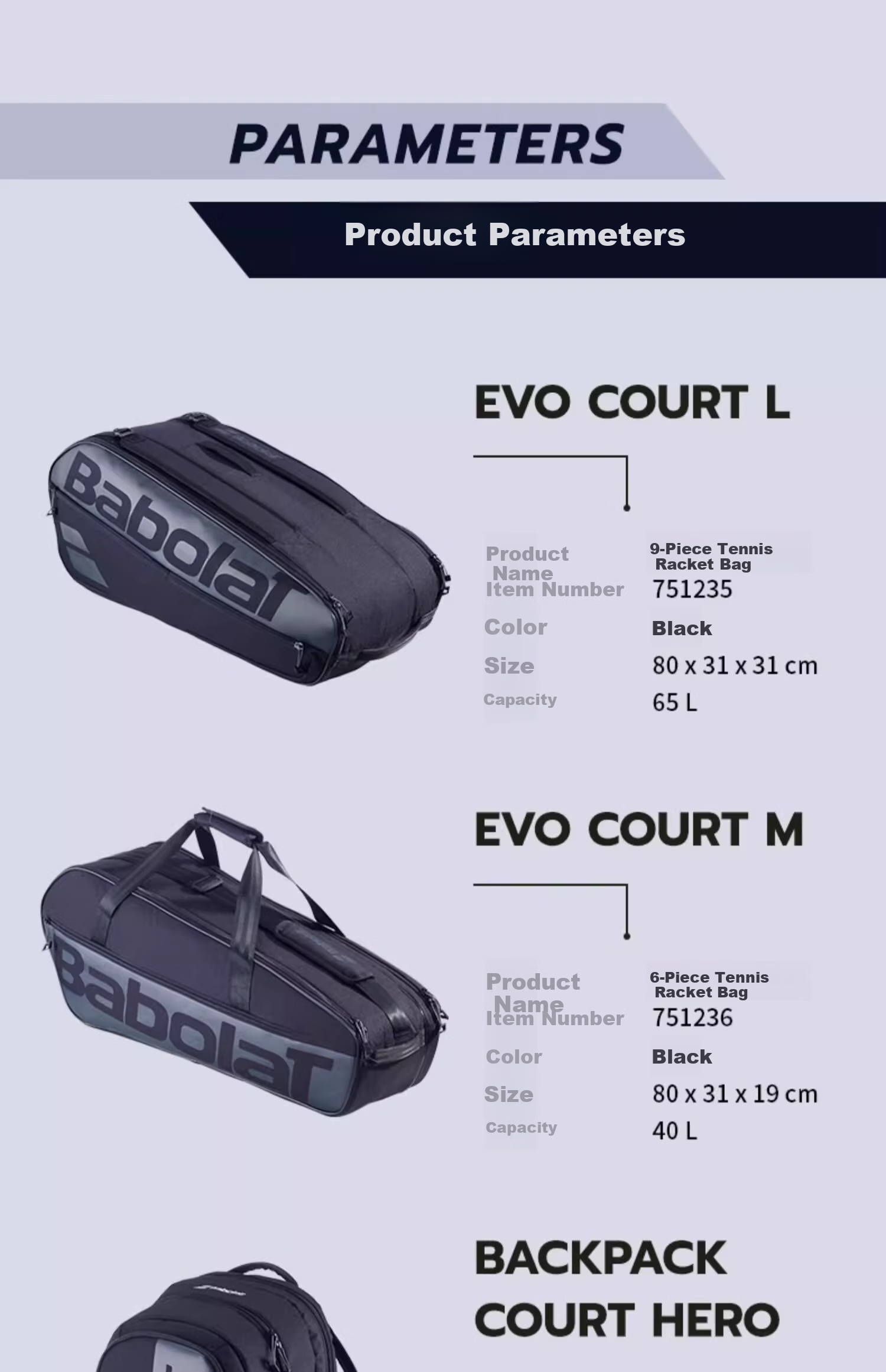 Babolat EVO Series Comfortable Multifunctional Large-Capacity Tennis Bag 3