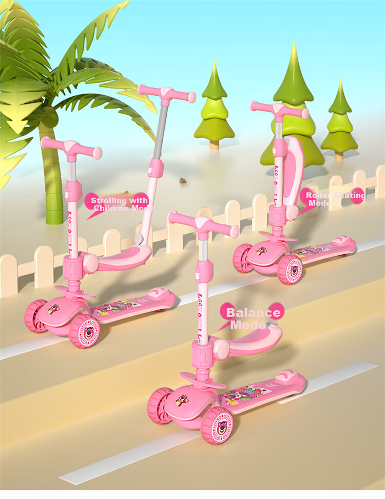 Disney Children's Scooter, Rideable, Pushable And Slidable, Three-In Multifunctional Walker, Adjustable Height, Gift for Kids 5