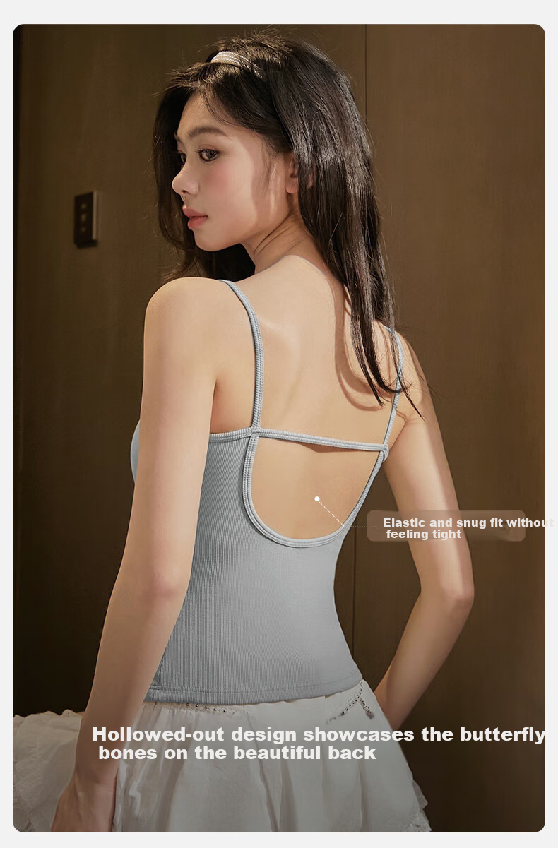 MiiOW Women's Camisole Tank Top for Summer, Sweet And Sexy Two-Piece Design, Black And White Inner Layer with Chest Pads, Conceals Side Boob, Can Be Worn As Outerwear Or Undershirt 5
