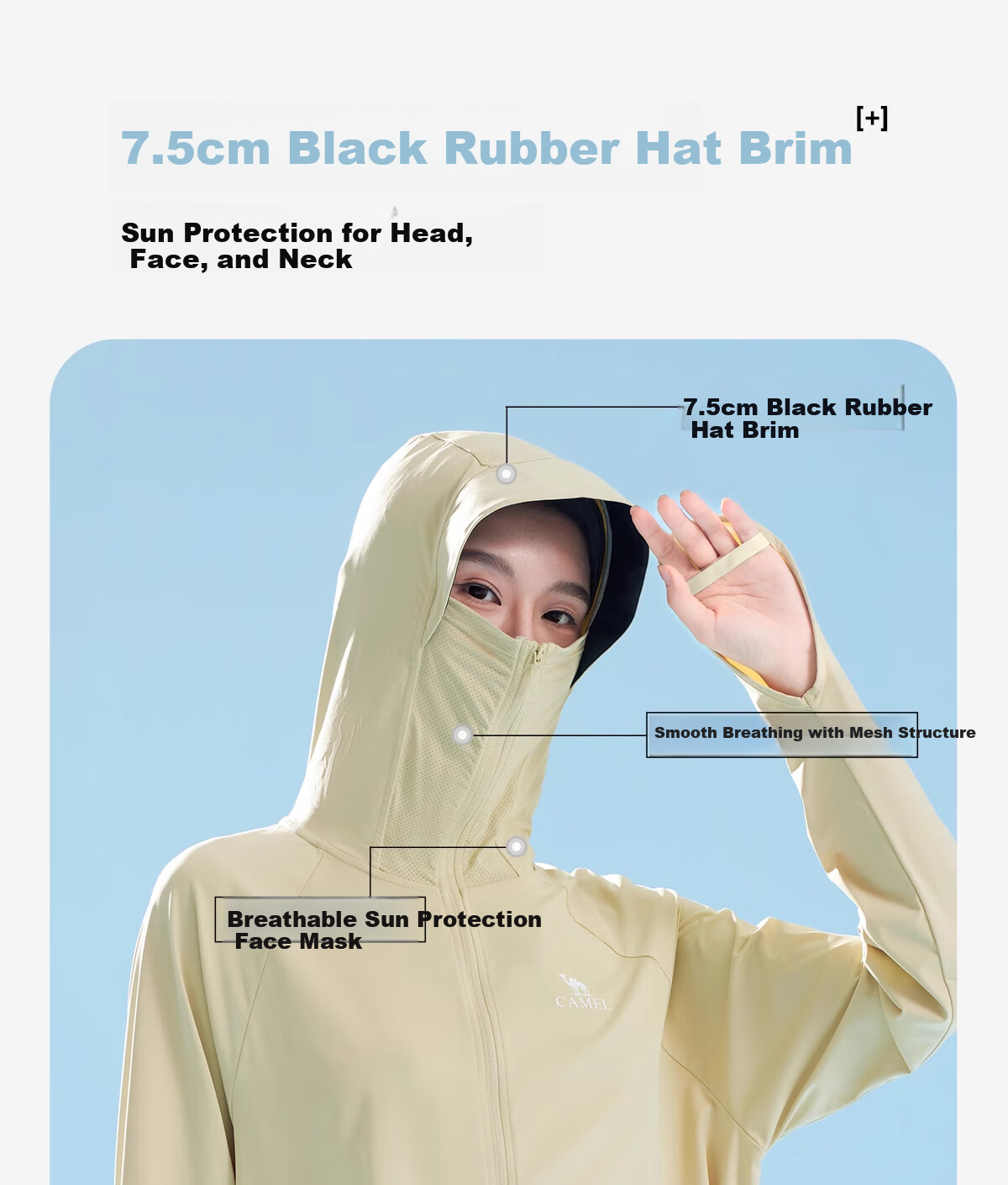 CAMEL Women's Outdoor Original Yarn Sun Protection Jacket UPF50 Quick-Dry Ice Feel Sun Protection Coat A25BAVV108 XL 7