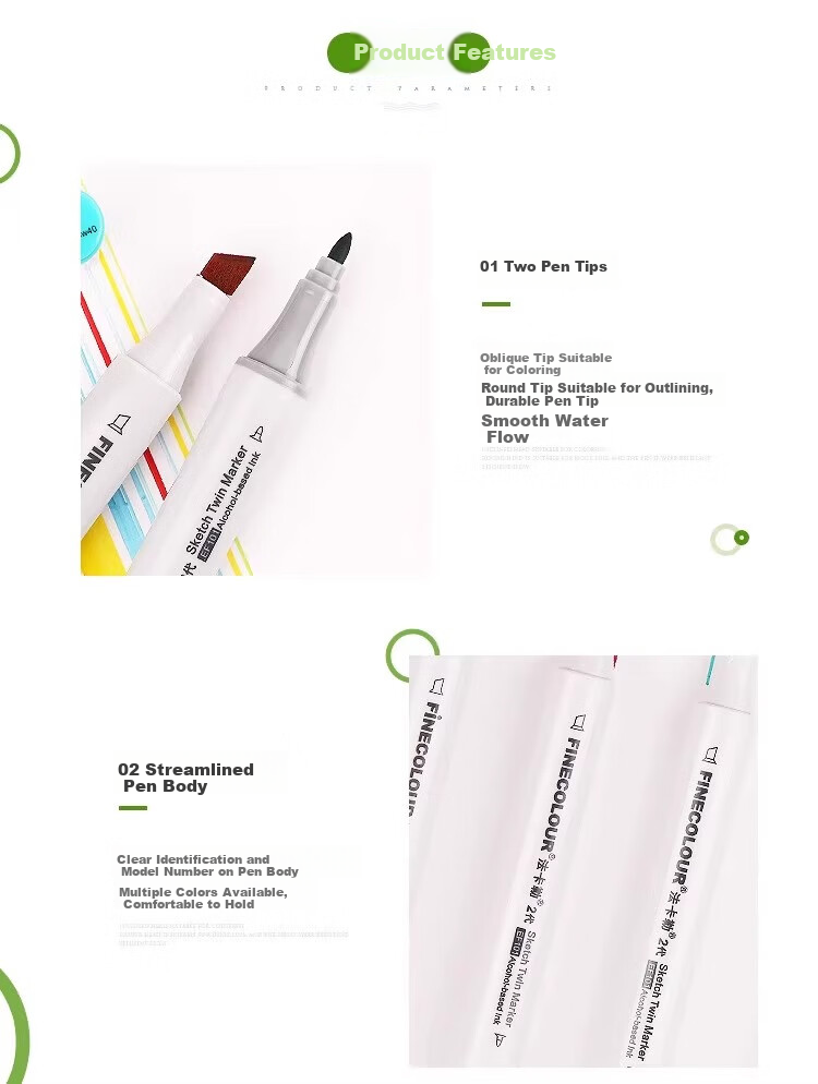 FINECOLOUR Markers, Student Second Generation Markers, 36 Colors, Transparent Pen Case, Sketching, Watercolor Pens, Drawing Pens 5