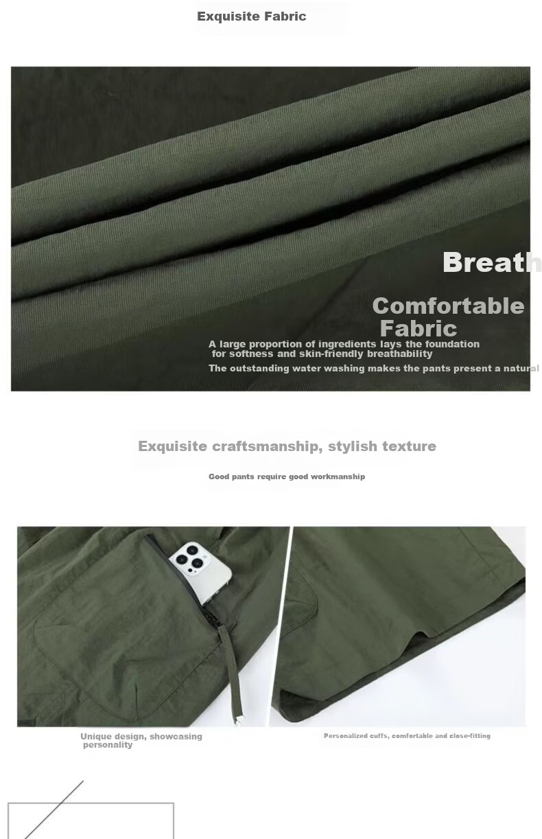 JEEP SPIRIT Men's Cargo Shorts, Summer Ice Silk Loose Casual Five-Point Pants, Outdoor Quick-Dry Sports Shorts for Men, Army Green, Size M 3