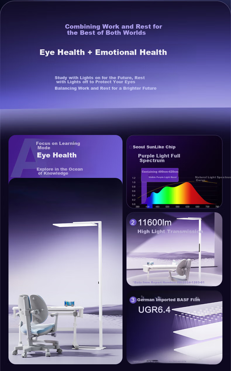 Panasonic Floor-Standing Eye Protection Lamp Premium Edition, Purple Light 150W, Large Panel, Full Spectrum Eye Protection Study Lamp 4